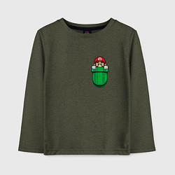 Лонгслив хлопковый детский Марио в кармане, цвет: меланж-хаки