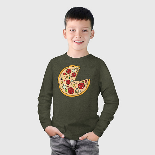 Детский лонгслив Пицца парная / Меланж-хаки – фото 3