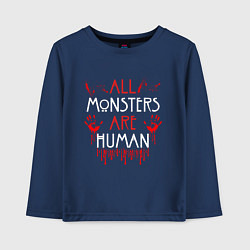 Лонгслив хлопковый детский ALL MONSTERS ARE HUMAN, цвет: тёмно-синий