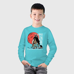 Лонгслив хлопковый детский Темный всадник, цвет: бирюзовый — фото 2