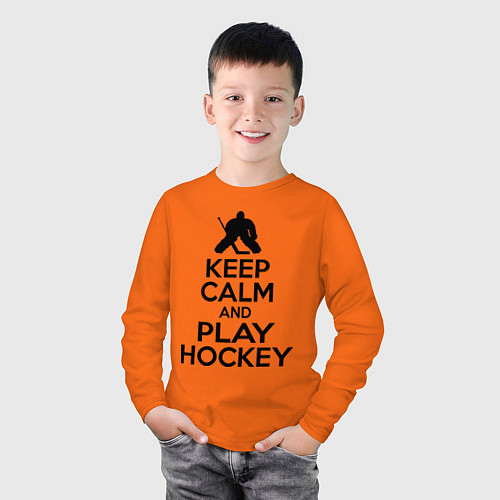 Детский лонгслив Keep Calm & Play Hockey / Оранжевый – фото 3
