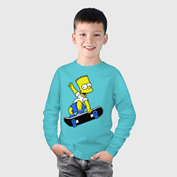 Лонгслив хлопковый детский Барт на скейте, цвет: бирюзовый — фото 2