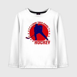 Детский лонгслив I love this Hockey