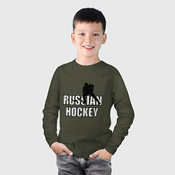 Лонгслив хлопковый детский Russian hockey, цвет: меланж-хаки — фото 2