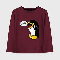 Лонгслив хлопковый детский Пингвин: Linux, цвет: меланж-бордовый