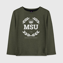 Лонгслив хлопковый детский MSU, цвет: меланж-хаки