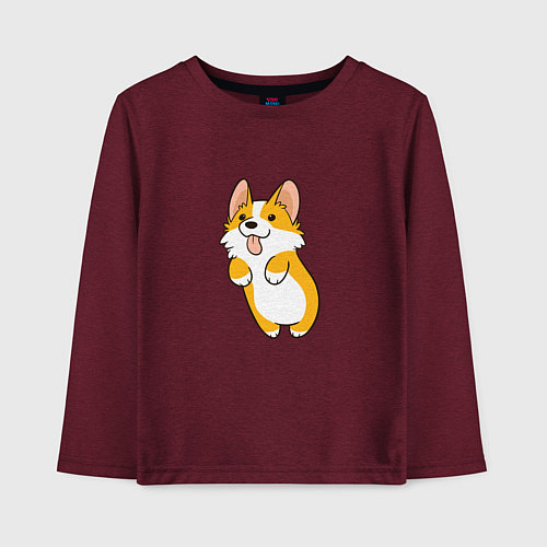 Детский лонгслив Корги лапочка / Меланж-бордовый – фото 1