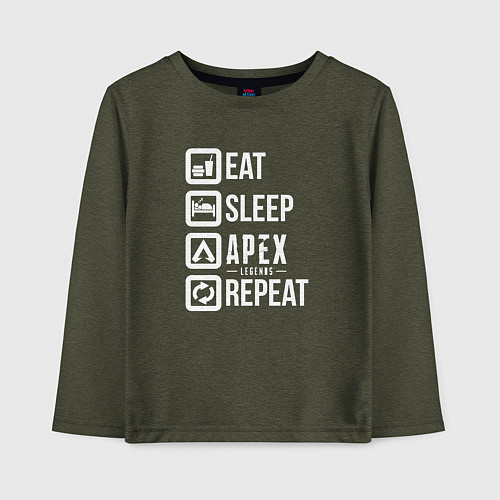 Детский лонгслив Eat, Sleep, Apex, Repeat / Меланж-хаки – фото 1