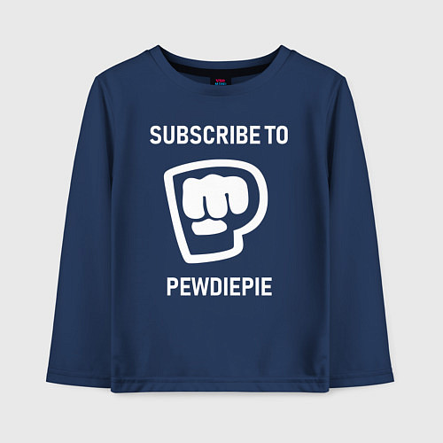 Детский лонгслив Subscribe to PewDiePie / Тёмно-синий – фото 1