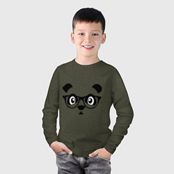 Лонгслив хлопковый детский Панда в очках, цвет: меланж-хаки — фото 2