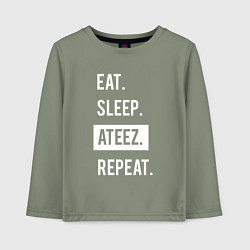 Лонгслив хлопковый детский ЕСТЬ СПАТЬ ATEEZ ПОВТОРИТЬ, цвет: авокадо