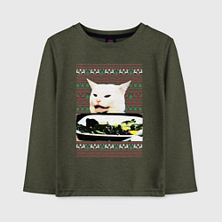 Лонгслив хлопковый детский Woman Yelling at a Cat, цвет: меланж-хаки