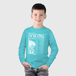Лонгслив хлопковый детский Viking world tour, цвет: бирюзовый — фото 2