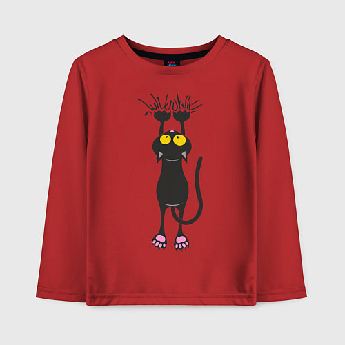 Детский лонгслив Висящий кот / Красный – фото 1