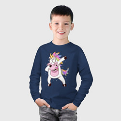 Лонгслив хлопковый детский Dabbing Unicorn, цвет: тёмно-синий — фото 2