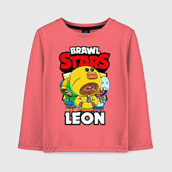 Лонгслив хлопковый детский BRAWL STARS LEON, цвет: коралловый