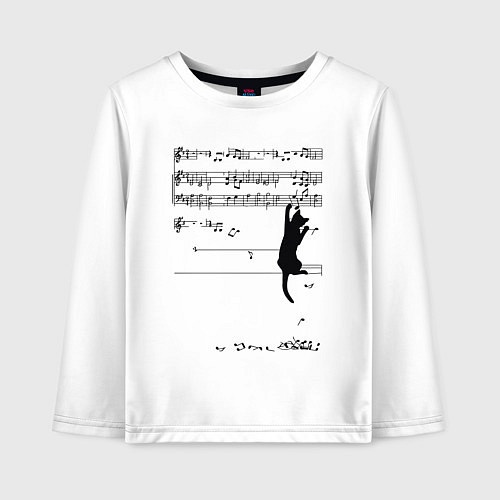Детский лонгслив Music cat / Белый – фото 1