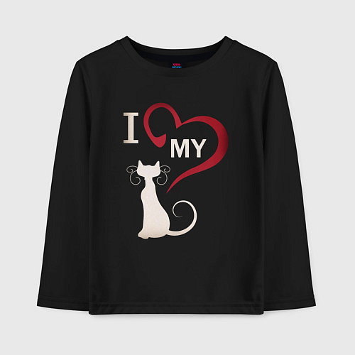 Детский лонгслив I Love My Cat / Черный – фото 1