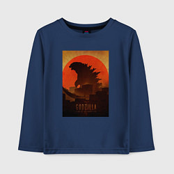 Лонгслив хлопковый детский Godzilla and red sun, цвет: тёмно-синий