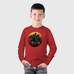 Лонгслив хлопковый детский Godzilla in circle, цвет: красный — фото 2