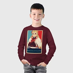 Лонгслив хлопковый детский Кёджуро Ренгоку, цвет: меланж-бордовый — фото 2