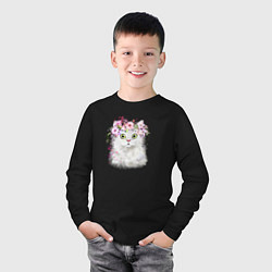 Лонгслив хлопковый детский Котик В Цветах, цвет: черный — фото 2