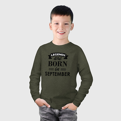 Детский лонгслив Legends are born in september / Меланж-хаки – фото 3