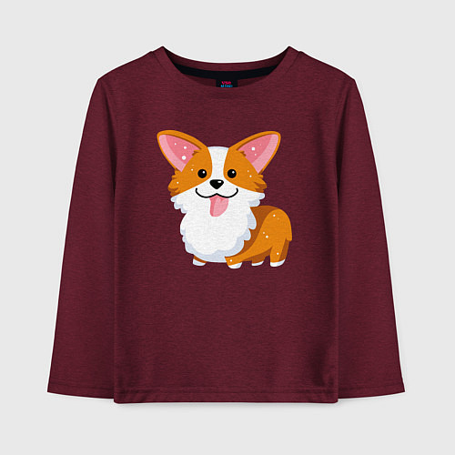 Детский лонгслив Милый корги / Меланж-бордовый – фото 1