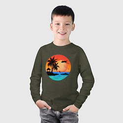 Лонгслив хлопковый детский Закат на море, цвет: меланж-хаки — фото 2