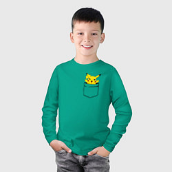 Лонгслив хлопковый детский Пикачу в кармане, цвет: зеленый — фото 2