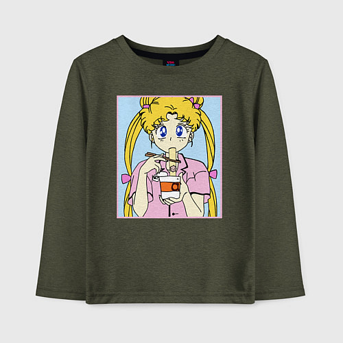 Детский лонгслив Sailor Moon Usagi Tsukino / Меланж-хаки – фото 1