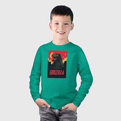 Лонгслив хлопковый детский Godzilla, цвет: зеленый — фото 2