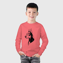 Лонгслив хлопковый детский Доберман Z, цвет: коралловый — фото 2