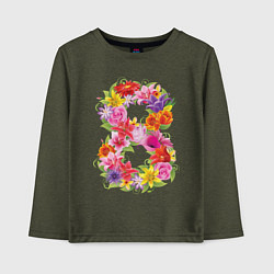 Лонгслив хлопковый детский 8 марта из цветов, цвет: меланж-хаки
