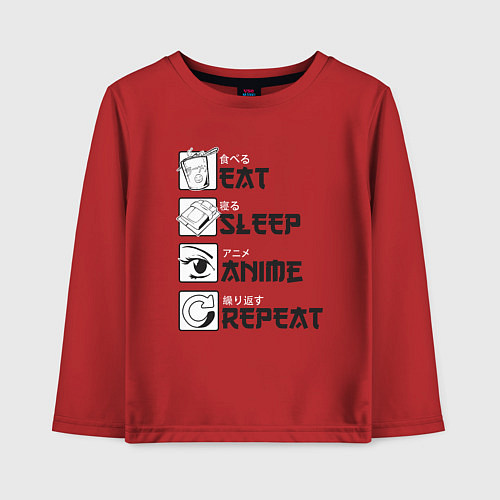 Детский лонгслив Eat Sleep Anime Repeat / Красный – фото 1