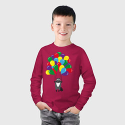 Лонгслив хлопковый детский Енот с шариками, цвет: маджента — фото 2