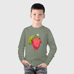 Лонгслив хлопковый детский Довольная клубника, цвет: авокадо — фото 2