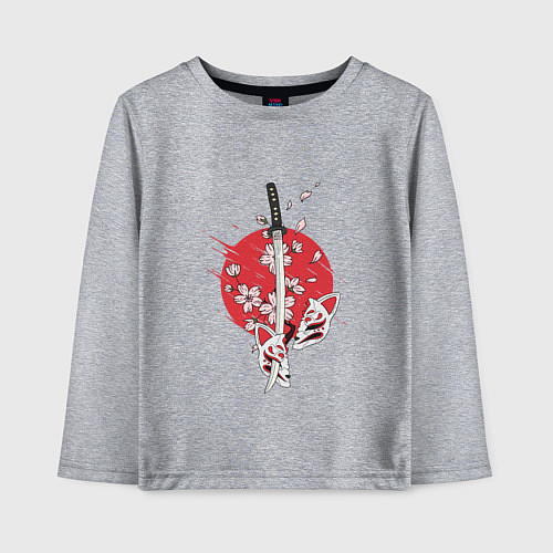 Детский лонгслив Катана на фоне сакуры Z / Меланж – фото 1
