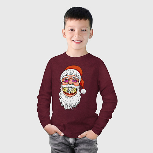 Детский лонгслив Довольный Санта / Меланж-бордовый – фото 3