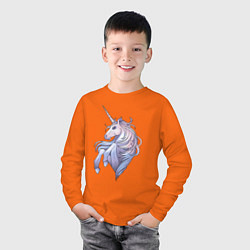 Лонгслив хлопковый детский Красивый единорог, цвет: оранжевый — фото 2