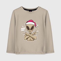 Лонгслив хлопковый детский Alien Santa, цвет: миндальный