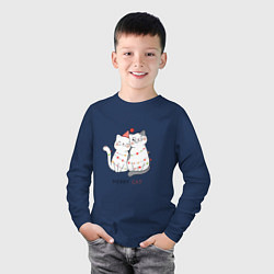 Лонгслив хлопковый детский Merry Cat, цвет: тёмно-синий — фото 2