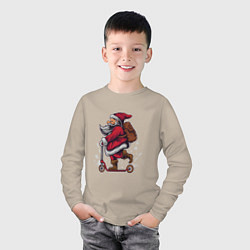 Лонгслив хлопковый детский Санта на самокате, цвет: миндальный — фото 2