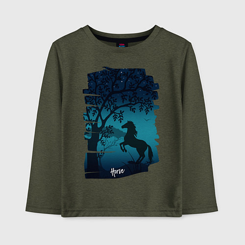 Детский лонгслив Конь / Меланж-хаки – фото 1