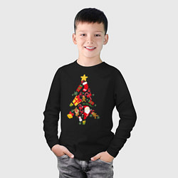 Лонгслив хлопковый детский Новогодняя елка, цвет: черный — фото 2