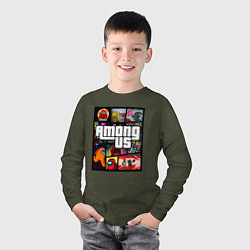 Лонгслив хлопковый детский AMONG US GTA, цвет: меланж-хаки — фото 2