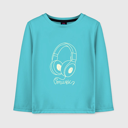 Детский лонгслив Музыка в ушах / Бирюзовый – фото 1