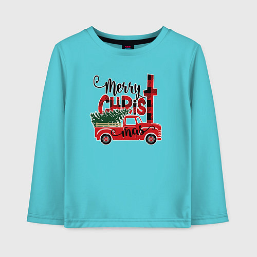 Детский лонгслив Merry christmas / Бирюзовый – фото 1