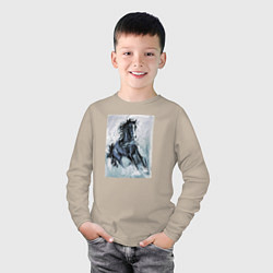 Лонгслив хлопковый детский Лошадь арт, цвет: миндальный — фото 2