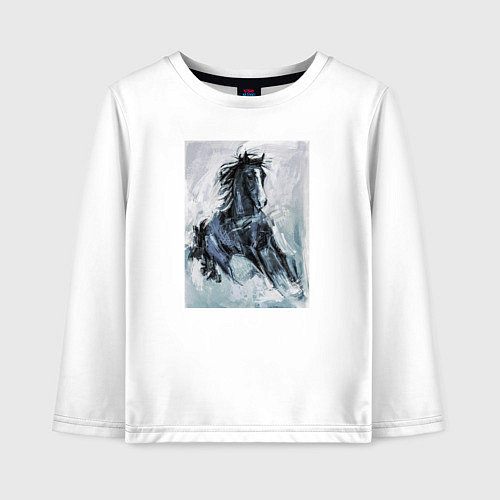 Детский лонгслив Лошадь арт / Белый – фото 1